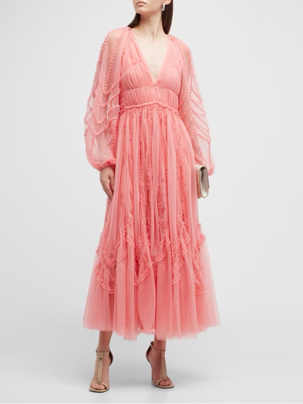 BNWT Kobi Halperin Lindsay Sherbert V‑Neck Long Sleeve Maxi Dress M